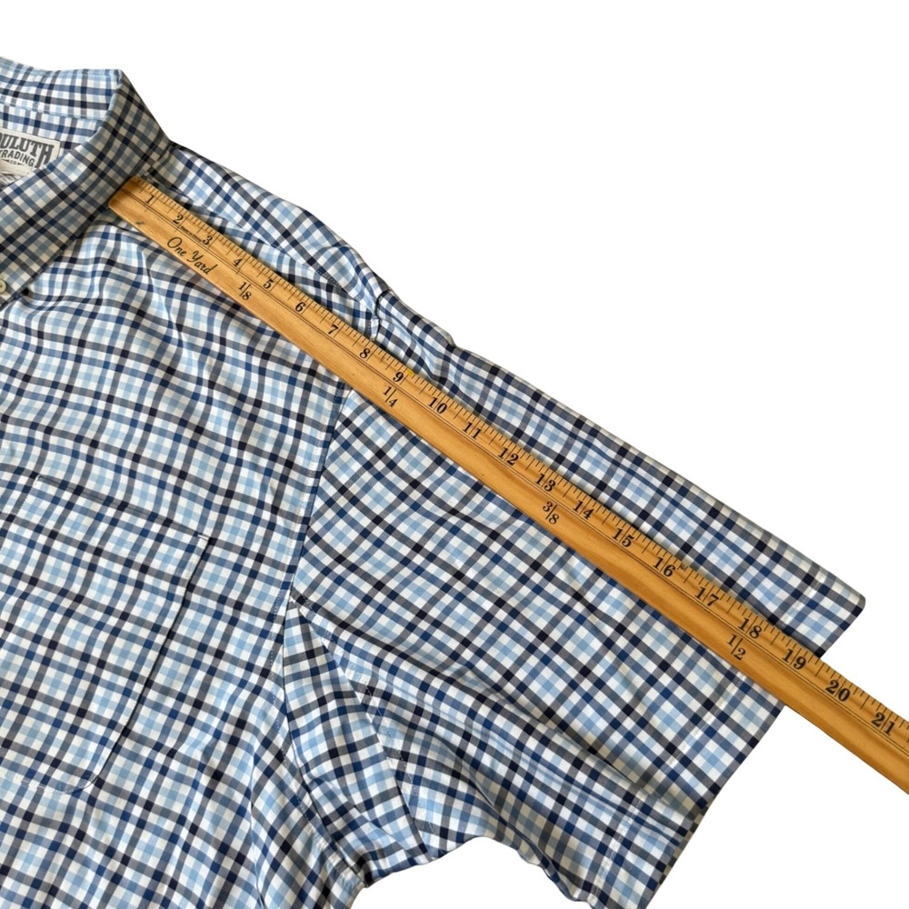 Duluth Trading Co Mens 3XL Blue Plaid Short Sleeve Button Down Cotton Shirt - Picture 7 of 7